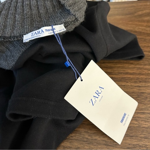 ❤️ NWT Zara Trafaluc Mini Shift Dress Women’s Black Pockets Buttons Mock Neck S - Picture 5 of 12